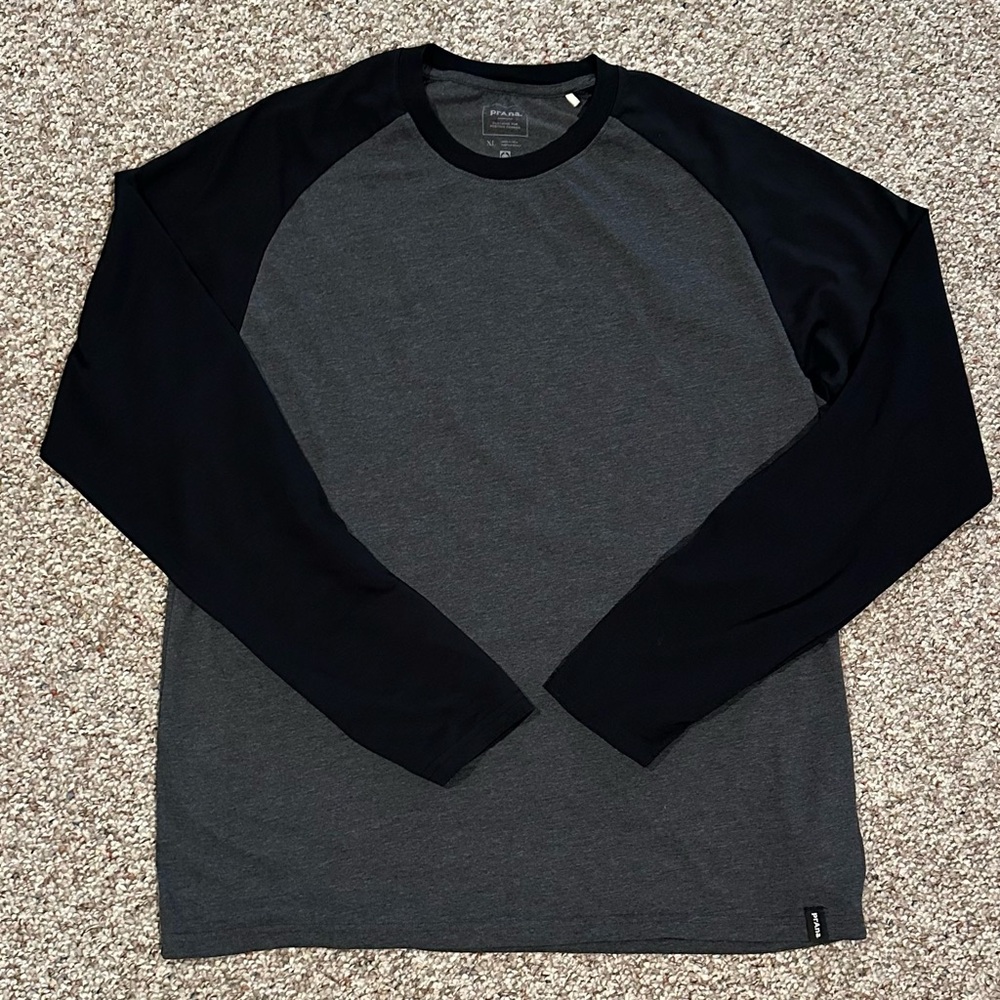 PrAna Baseball Raglan Casual Mens XL Long Sleeve T-Shirt Gray/Black Crew Neck⭐️